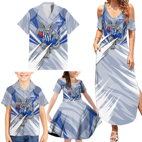 North Melbourne Kangaroos Australian Football Family Matching Summer Maxi Dress and Hawaiian Shirt Powerful Kangaroo Mascot - Bold Team Colors