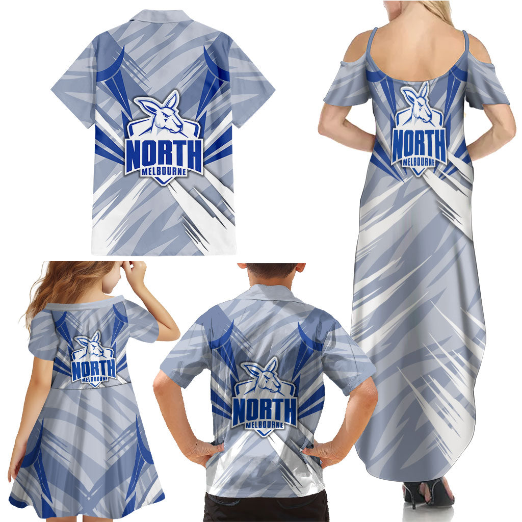 North Melbourne Kangaroos Australian Football Family Matching Summer Maxi Dress and Hawaiian Shirt Powerful Kangaroo Mascot - Bold Team Colors