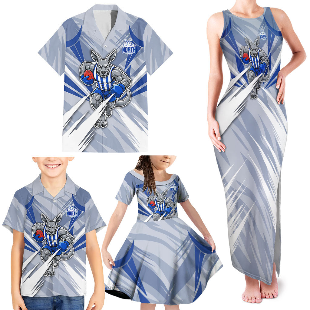 North Melbourne Kangaroos Australian Football Family Matching Tank Maxi Dress and Hawaiian Shirt Powerful Kangaroo Mascot - Bold Team Colors
