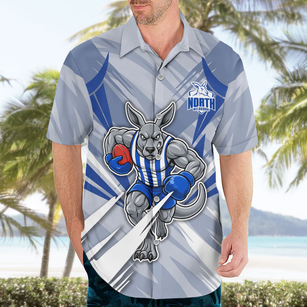 North Melbourne Kangaroos Australian Football Hawaiian Shirt Powerful Kangaroo Mascot - Bold Team Colors