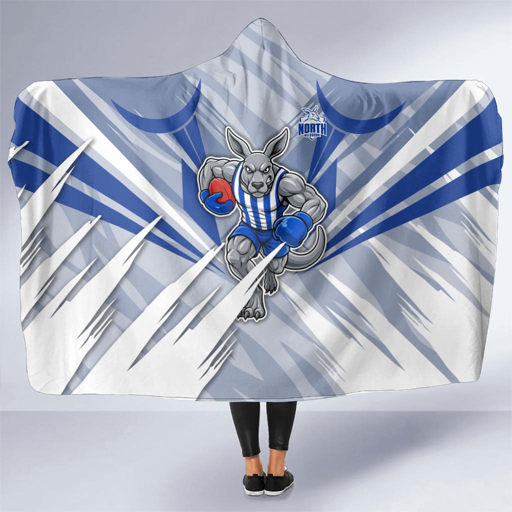North Melbourne Kangaroos Australian Football Hooded Blanket Powerful Kangaroo Mascot - Bold Team Colors