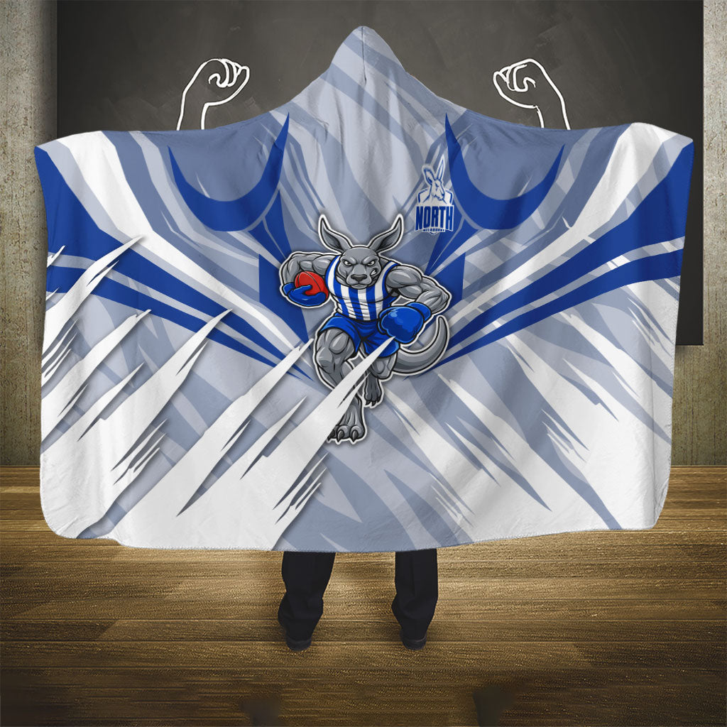 North Melbourne Kangaroos Australian Football Hooded Blanket Powerful Kangaroo Mascot - Bold Team Colors