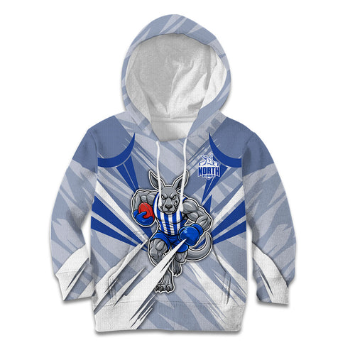 North Melbourne Kangaroos Australian Football Kid Hoodie Powerful Kangaroo Mascot - Bold Team Colors
