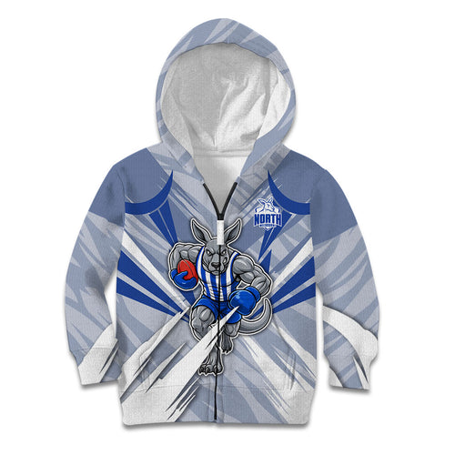 North Melbourne Kangaroos Australian Football Kid Hoodie Powerful Kangaroo Mascot - Bold Team Colors