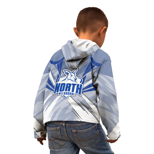 North Melbourne Kangaroos Australian Football Kid Hoodie Powerful Kangaroo Mascot - Bold Team Colors