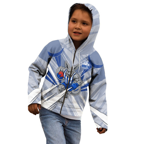 North Melbourne Kangaroos Australian Football Kid Hoodie Powerful Kangaroo Mascot - Bold Team Colors