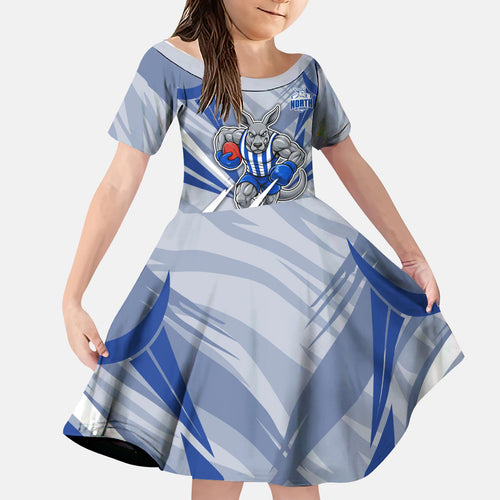 North Melbourne Kangaroos Australian Football Kid Short Sleeve Dress Powerful Kangaroo Mascot - Bold Team Colors