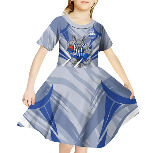 North Melbourne Kangaroos Australian Football Kid Short Sleeve Dress Powerful Kangaroo Mascot - Bold Team Colors