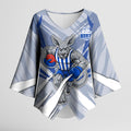 North Melbourne Kangaroos Australian Football Kimono Sleeve Blouse Powerful Kangaroo Mascot - Bold Team Colors