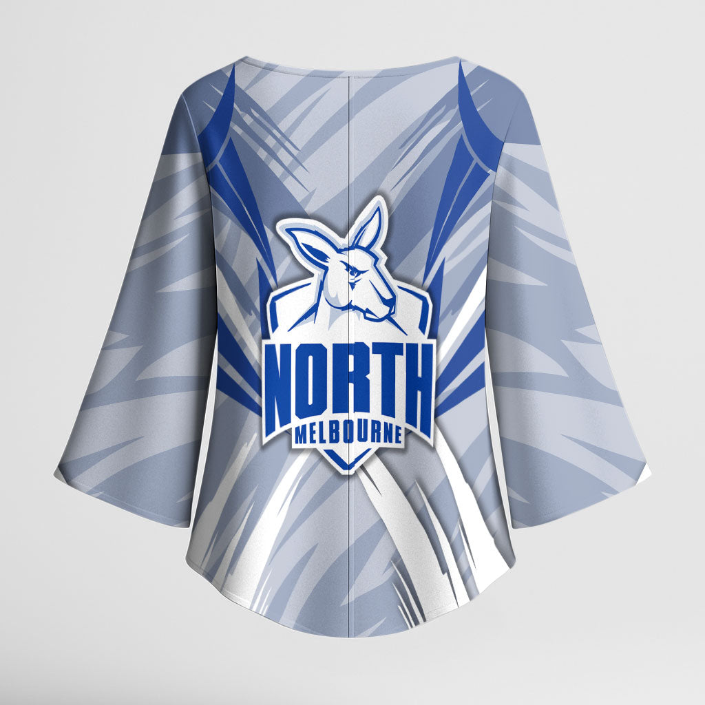 North Melbourne Kangaroos Australian Football Kimono Sleeve Blouse Powerful Kangaroo Mascot - Bold Team Colors