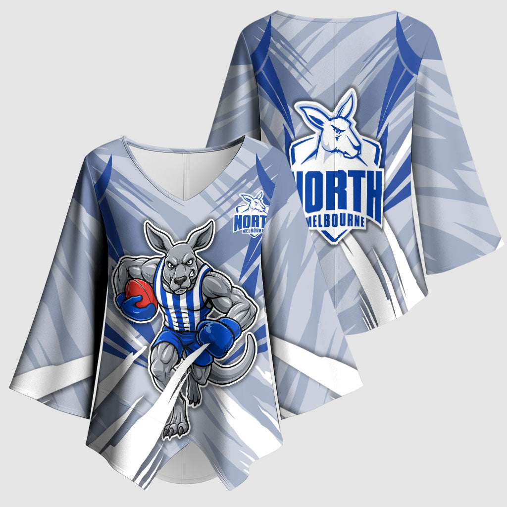 North Melbourne Kangaroos Australian Football Kimono Sleeve Blouse Powerful Kangaroo Mascot - Bold Team Colors