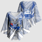 North Melbourne Kangaroos Australian Football Kimono Sleeve Blouse Powerful Kangaroo Mascot - Bold Team Colors