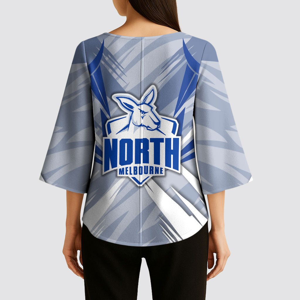 North Melbourne Kangaroos Australian Football Kimono Sleeve Blouse Powerful Kangaroo Mascot - Bold Team Colors