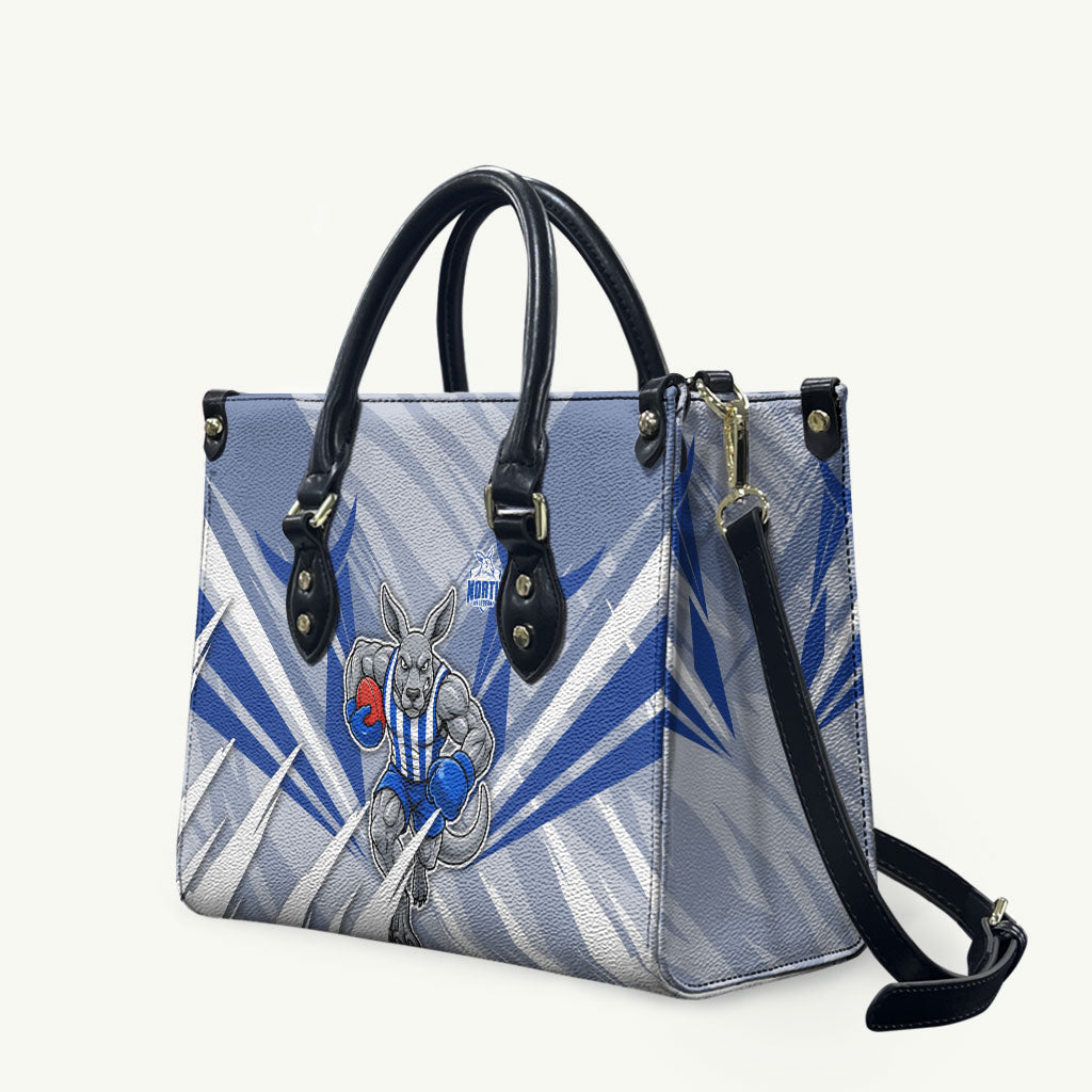 North Melbourne Kangaroos Australian Football Leather Bag Powerful Kangaroo Mascot - Bold Team Colors