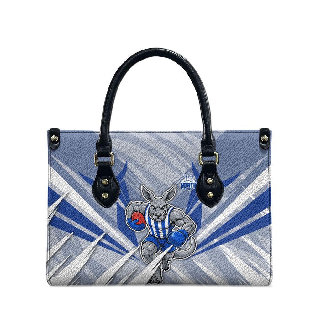 North Melbourne Kangaroos Australian Football Leather Bag Powerful Kangaroo Mascot - Bold Team Colors