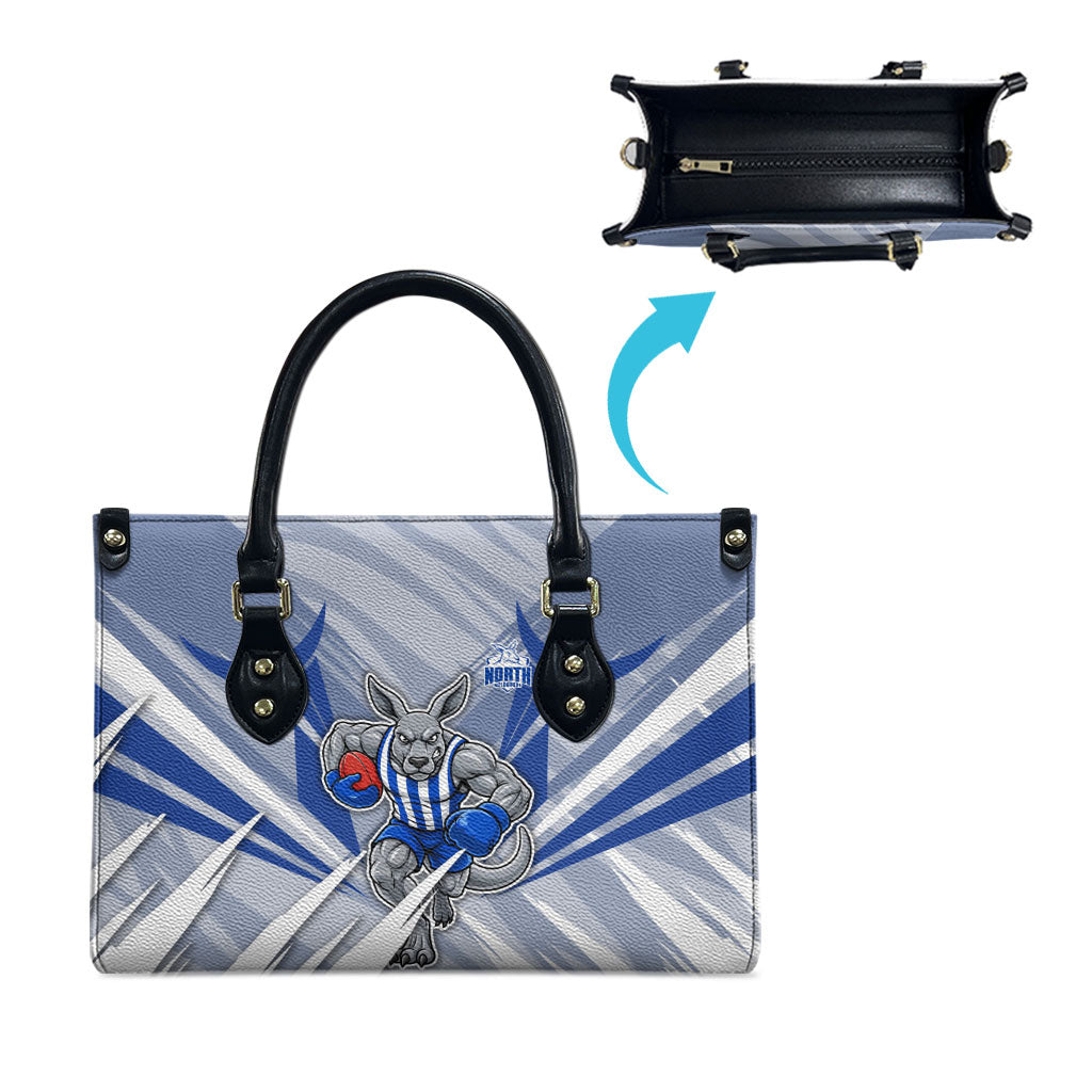 North Melbourne Kangaroos Australian Football Leather Bag Powerful Kangaroo Mascot - Bold Team Colors