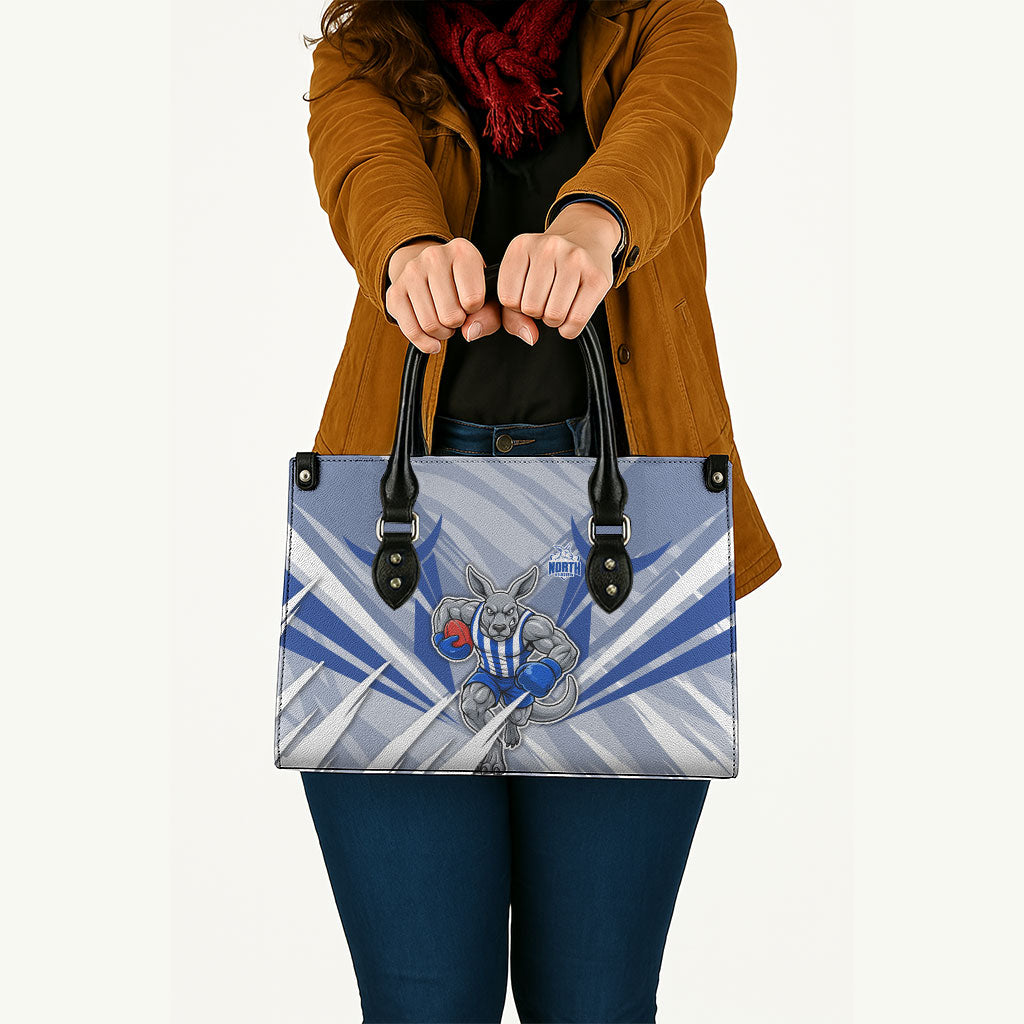 North Melbourne Kangaroos Australian Football Leather Bag Powerful Kangaroo Mascot - Bold Team Colors