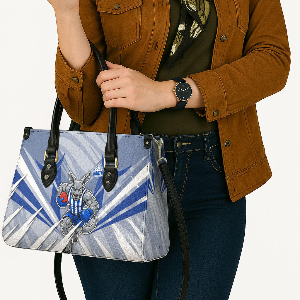 North Melbourne Kangaroos Australian Football Leather Bag Powerful Kangaroo Mascot - Bold Team Colors