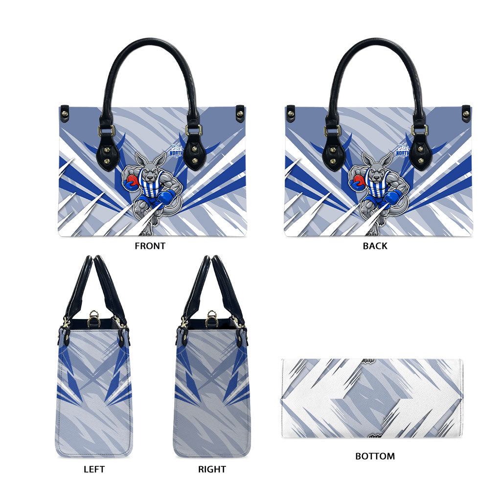 North Melbourne Kangaroos Australian Football Leather Bag Powerful Kangaroo Mascot - Bold Team Colors