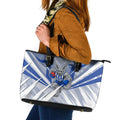 North Melbourne Kangaroos Australian Football Leather Tote Bag Powerful Kangaroo Mascot - Bold Team Colors