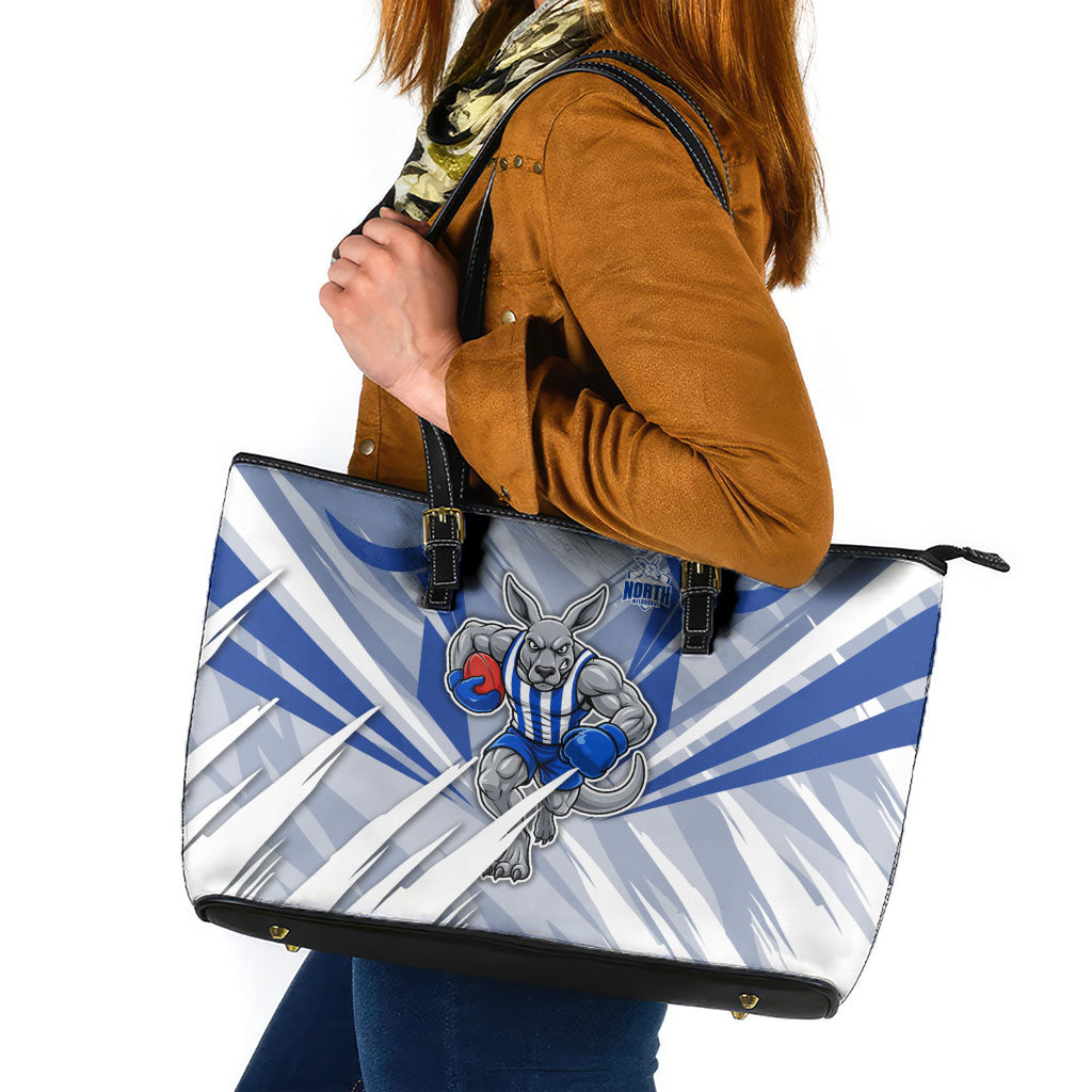North Melbourne Kangaroos Australian Football Leather Tote Bag Powerful Kangaroo Mascot - Bold Team Colors