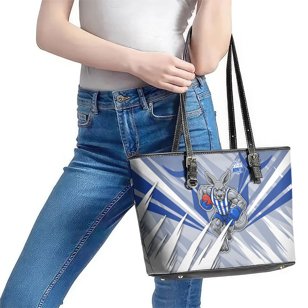 North Melbourne Kangaroos Australian Football Leather Tote Bag Powerful Kangaroo Mascot - Bold Team Colors
