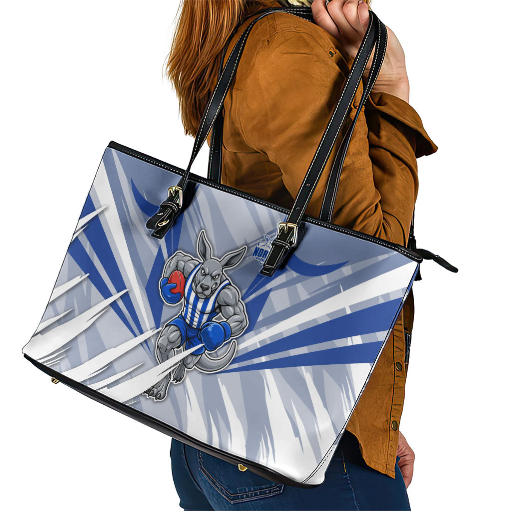 North Melbourne Kangaroos Australian Football Leather Tote Bag Powerful Kangaroo Mascot - Bold Team Colors