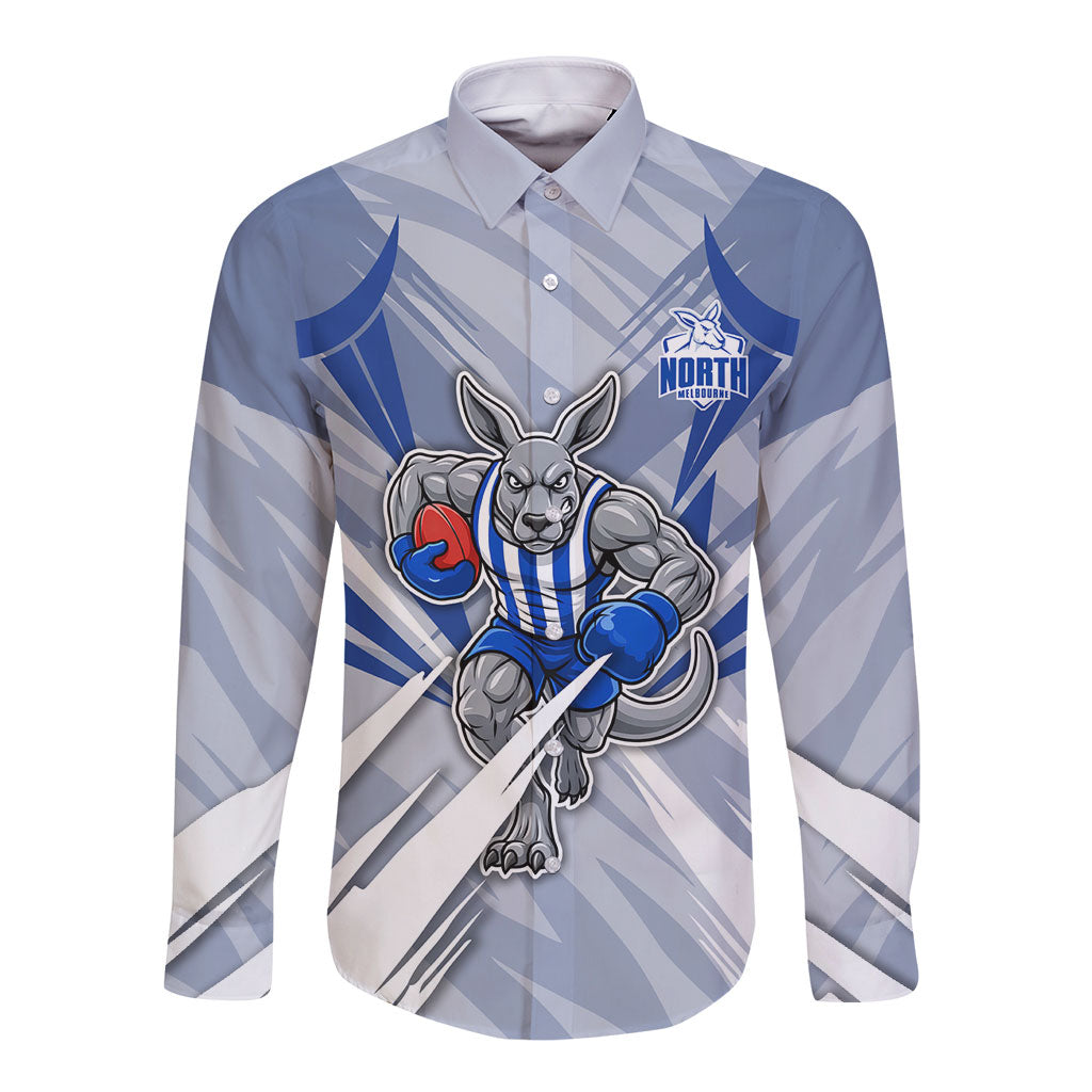 North Melbourne Kangaroos Australian Football Long Sleeve Button Shirt Powerful Kangaroo Mascot - Bold Team Colors