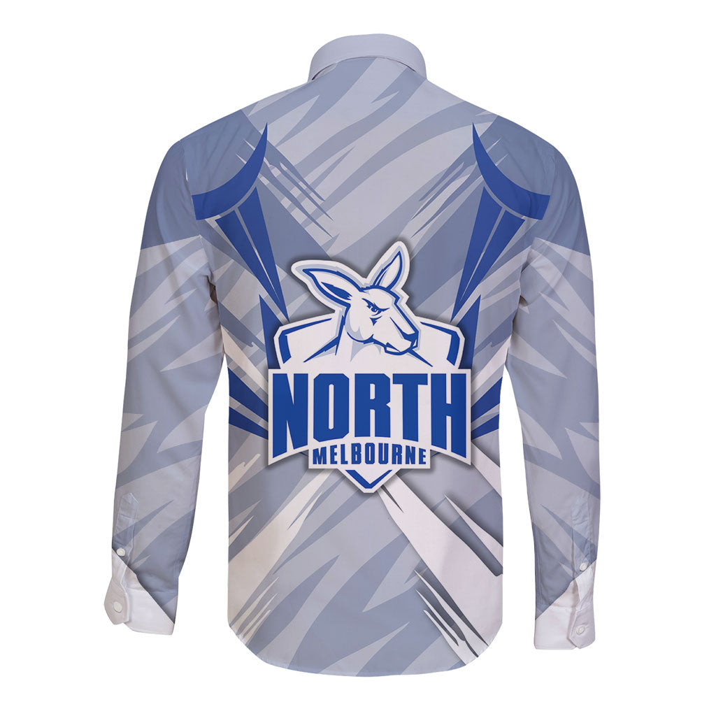 North Melbourne Kangaroos Australian Football Long Sleeve Button Shirt Powerful Kangaroo Mascot - Bold Team Colors