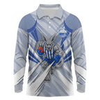 North Melbourne Kangaroos Australian Football Long Sleeve Polo Shirt Powerful Kangaroo Mascot - Bold Team Colors