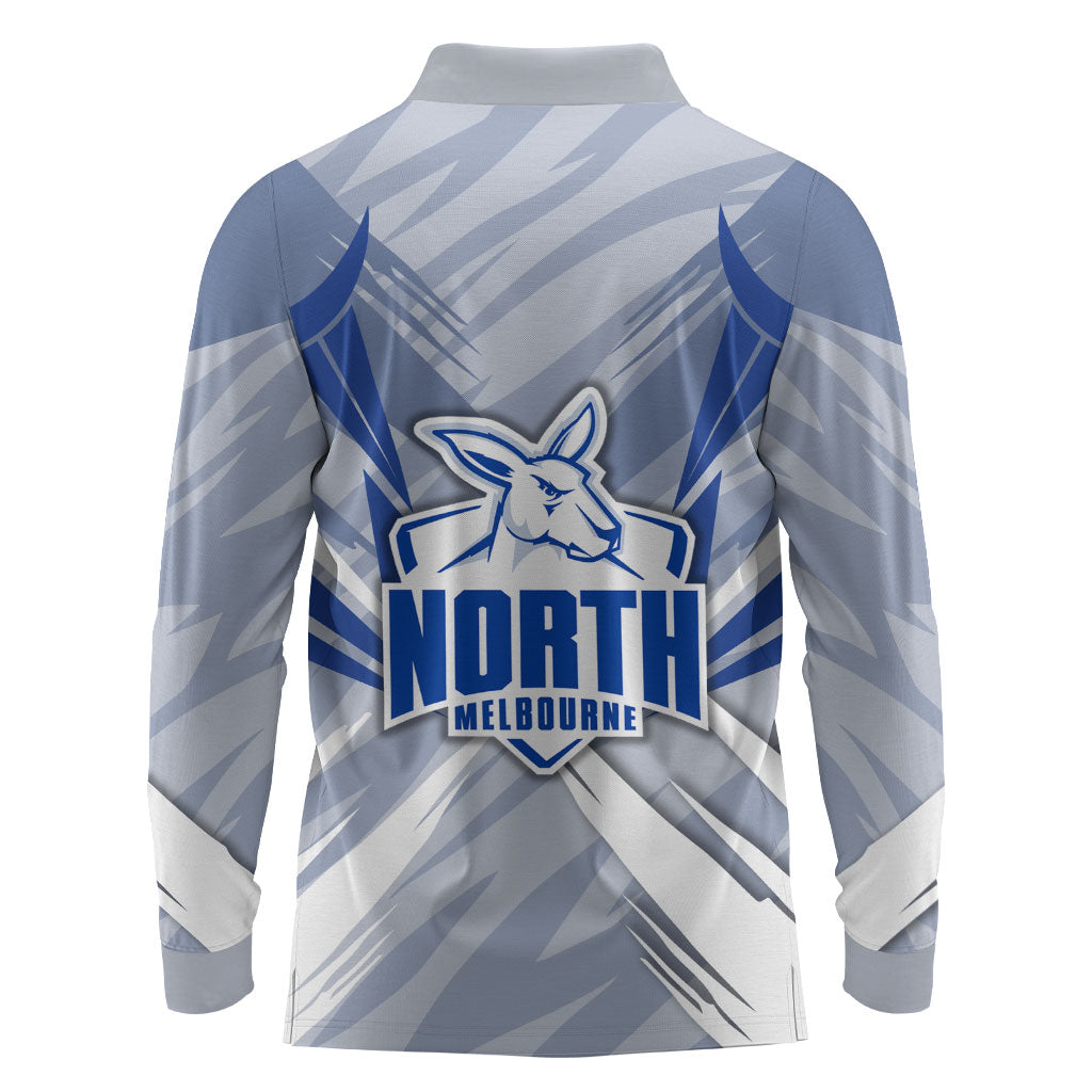North Melbourne Kangaroos Australian Football Long Sleeve Polo Shirt Powerful Kangaroo Mascot - Bold Team Colors