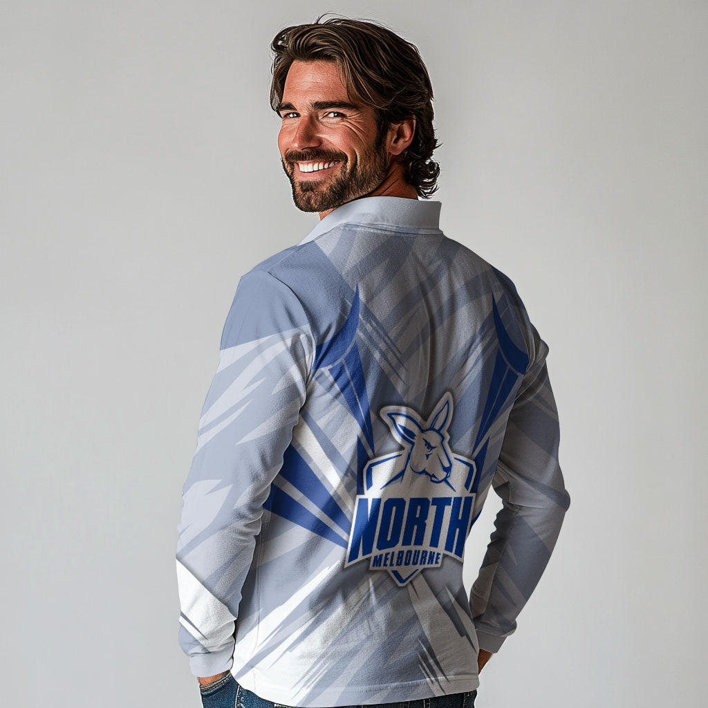 North Melbourne Kangaroos Australian Football Long Sleeve Polo Shirt Powerful Kangaroo Mascot - Bold Team Colors