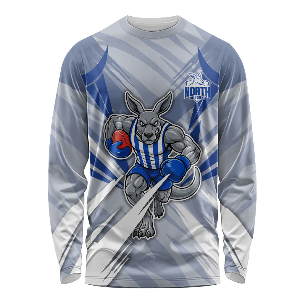 North Melbourne Kangaroos Australian Football Long Sleeve Shirt Powerful Kangaroo Mascot - Bold Team Colors