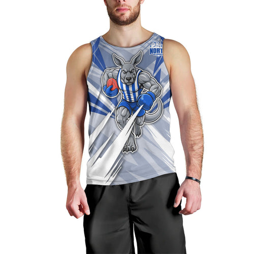 North Melbourne Kangaroos Australian Football Men Tank Top Powerful Kangaroo Mascot - Bold Team Colors