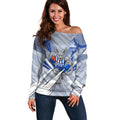 North Melbourne Kangaroos Australian Football Off Shoulder Sweater Powerful Kangaroo Mascot - Bold Team Colors
