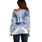 North Melbourne Kangaroos Australian Football Off Shoulder Sweater Powerful Kangaroo Mascot - Bold Team Colors