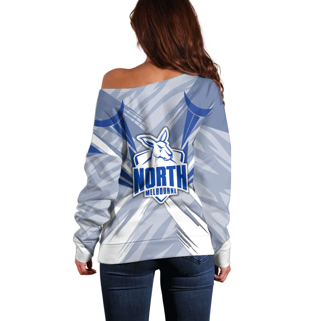 North Melbourne Kangaroos Australian Football Off Shoulder Sweater Powerful Kangaroo Mascot - Bold Team Colors