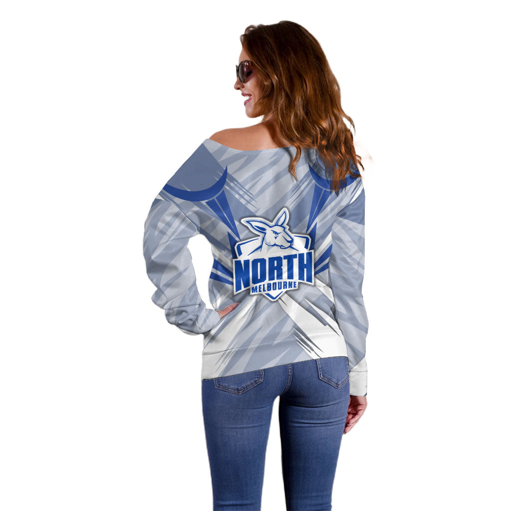 North Melbourne Kangaroos Australian Football Off Shoulder Sweater Powerful Kangaroo Mascot - Bold Team Colors
