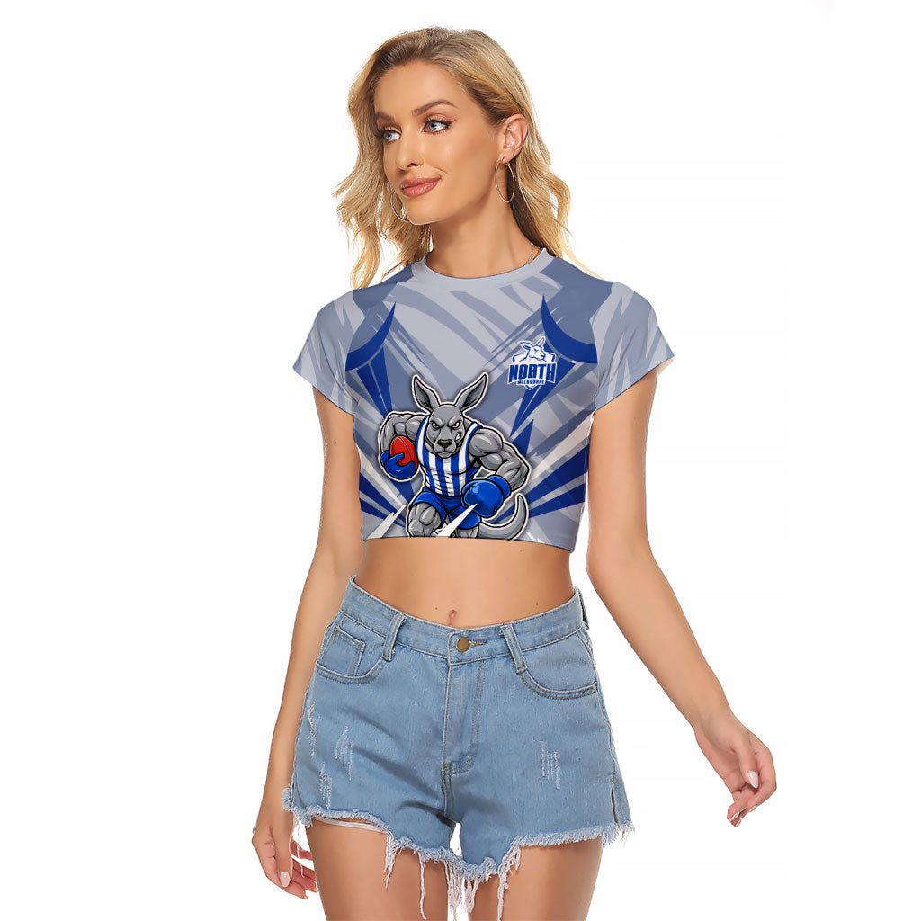 North Melbourne Kangaroos Australian Football Raglan Cropped T Shirt Powerful Kangaroo Mascot - Bold Team Colors