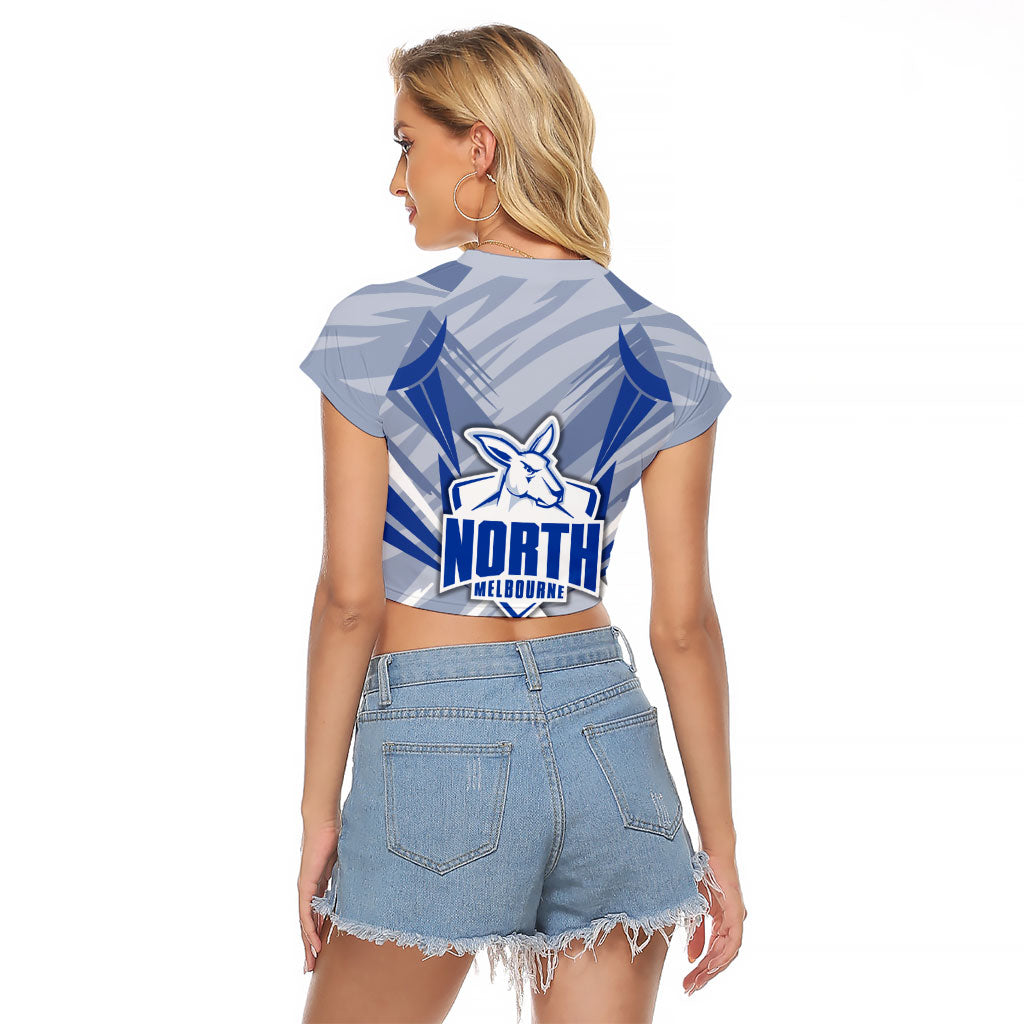 North Melbourne Kangaroos Australian Football Raglan Cropped T Shirt Powerful Kangaroo Mascot - Bold Team Colors