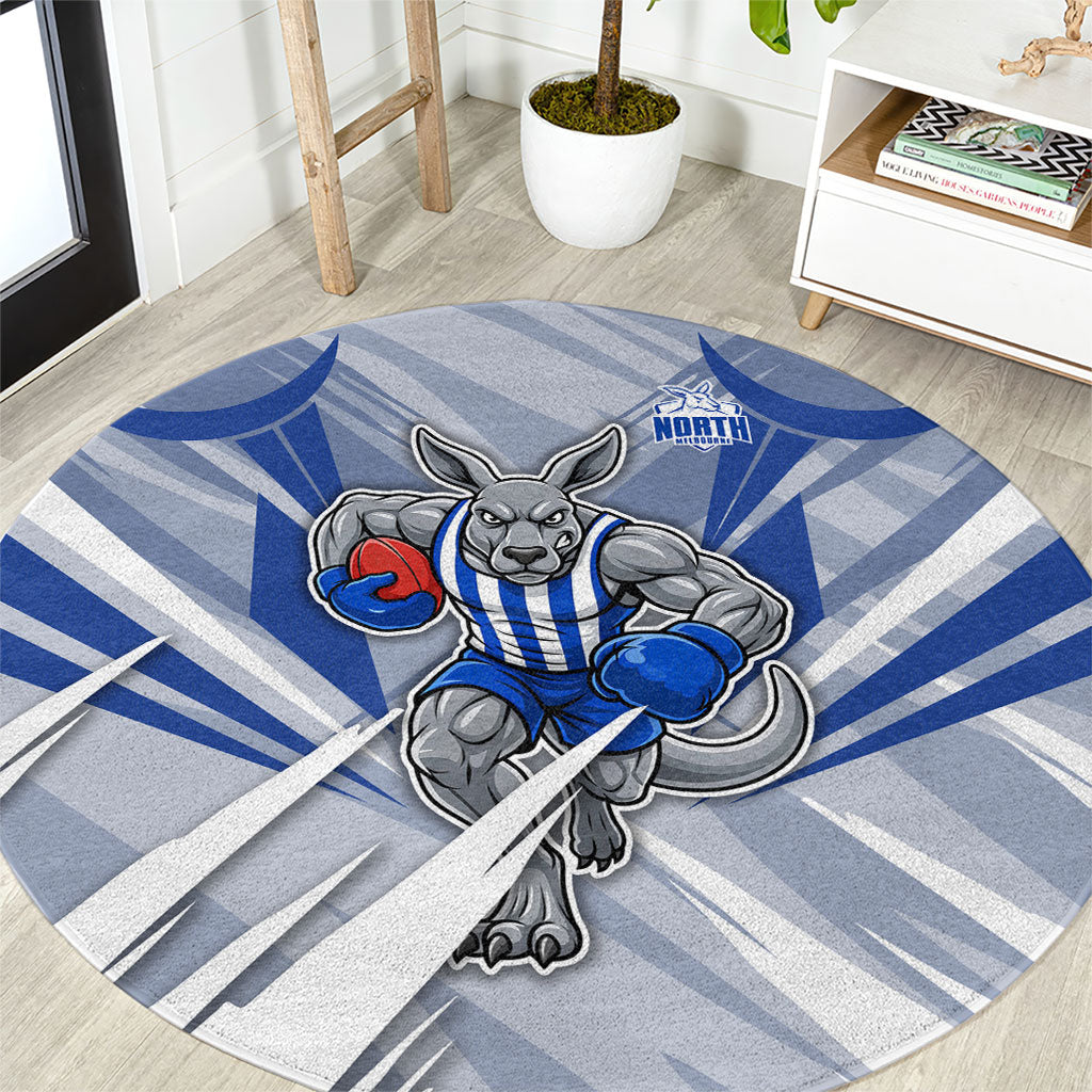 North Melbourne Kangaroos Australian Football Round Carpet Powerful Kangaroo Mascot - Bold Team Colors