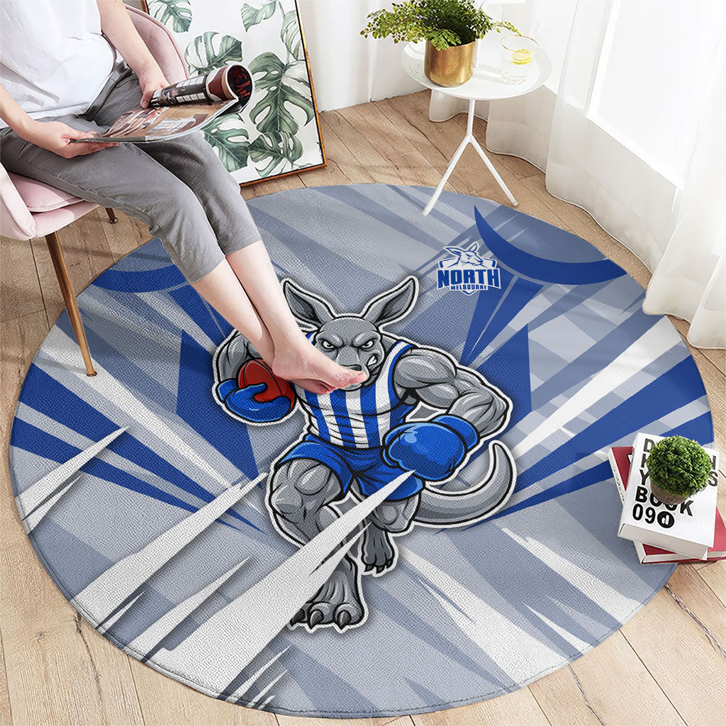 North Melbourne Kangaroos Australian Football Round Carpet Powerful Kangaroo Mascot - Bold Team Colors