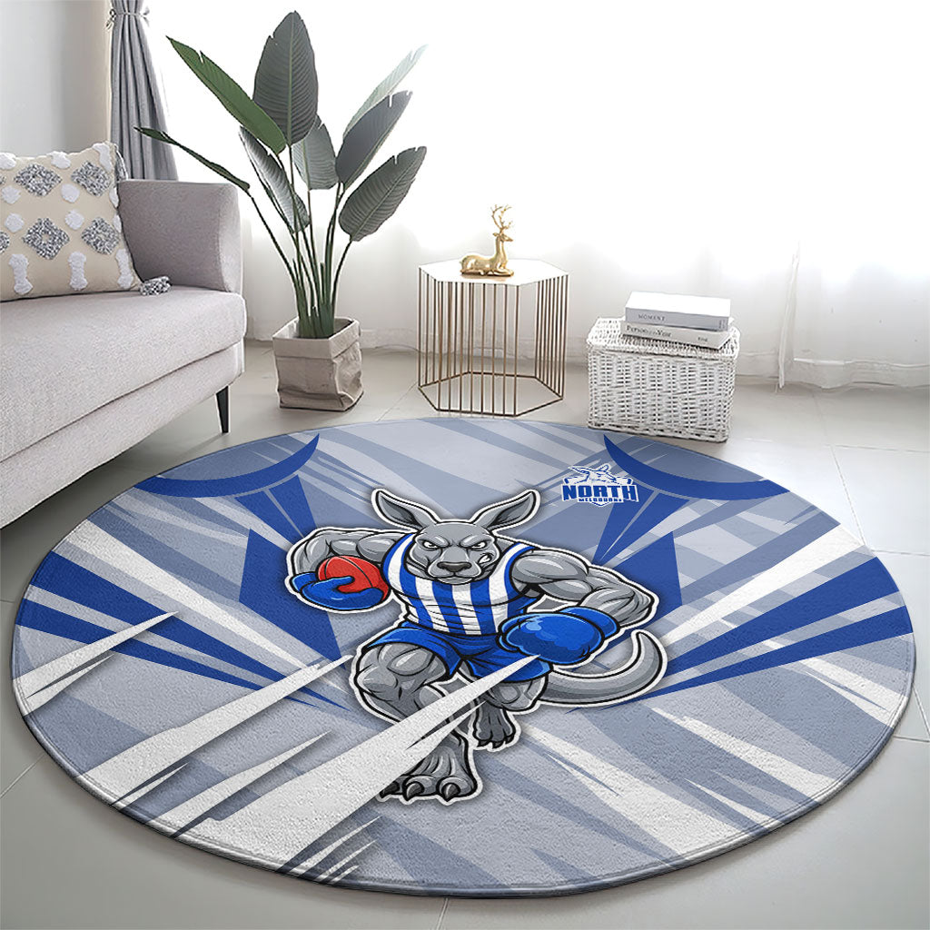 North Melbourne Kangaroos Australian Football Round Carpet Powerful Kangaroo Mascot - Bold Team Colors
