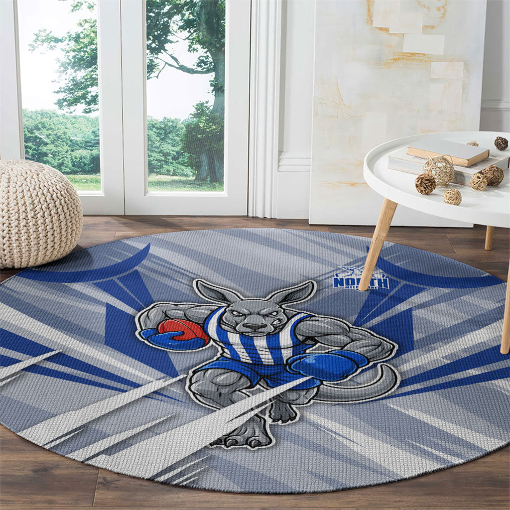 North Melbourne Kangaroos Australian Football Round Carpet Powerful Kangaroo Mascot - Bold Team Colors
