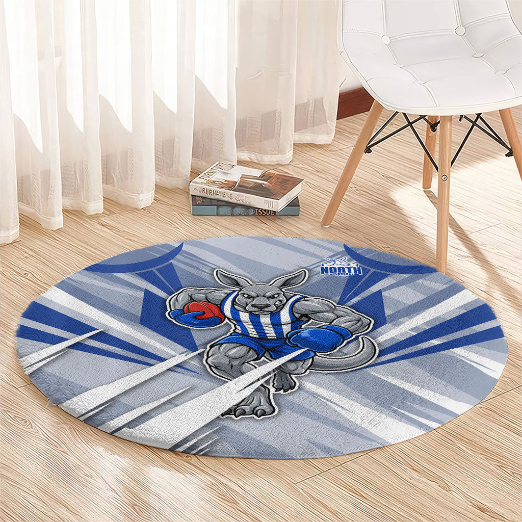 North Melbourne Kangaroos Australian Football Round Carpet Powerful Kangaroo Mascot - Bold Team Colors