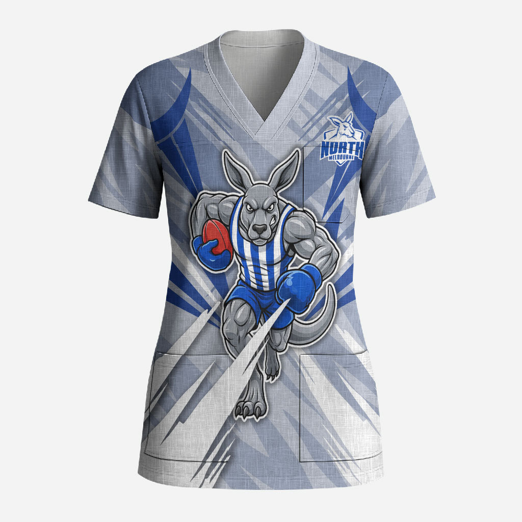 North Melbourne Kangaroos Australian Football Scrub Top Powerful Kangaroo Mascot - Bold Team Colors