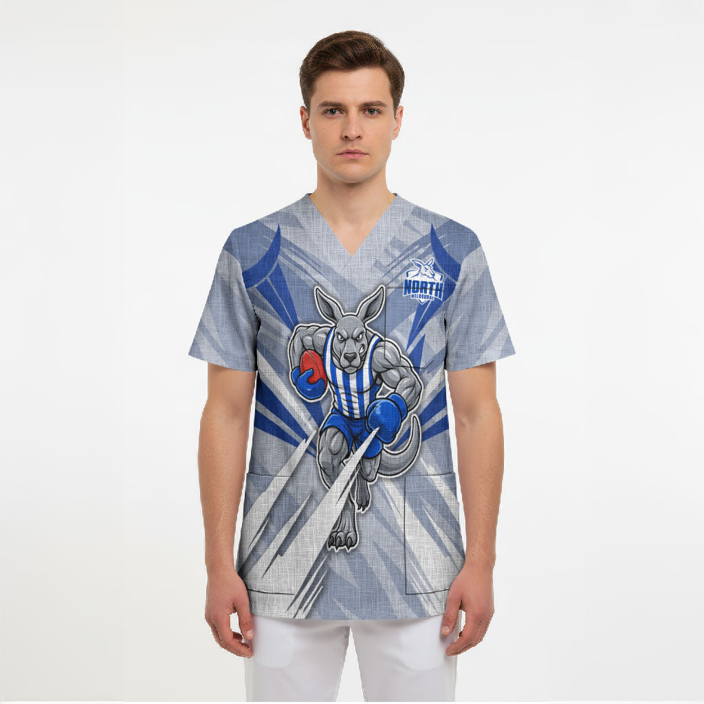 North Melbourne Kangaroos Australian Football Scrub Top Powerful Kangaroo Mascot - Bold Team Colors