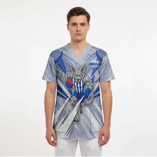 North Melbourne Kangaroos Australian Football Scrub Top Powerful Kangaroo Mascot - Bold Team Colors