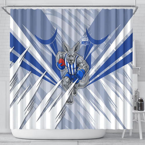 North Melbourne Kangaroos Australian Football Shower Curtain Powerful Kangaroo Mascot - Bold Team Colors