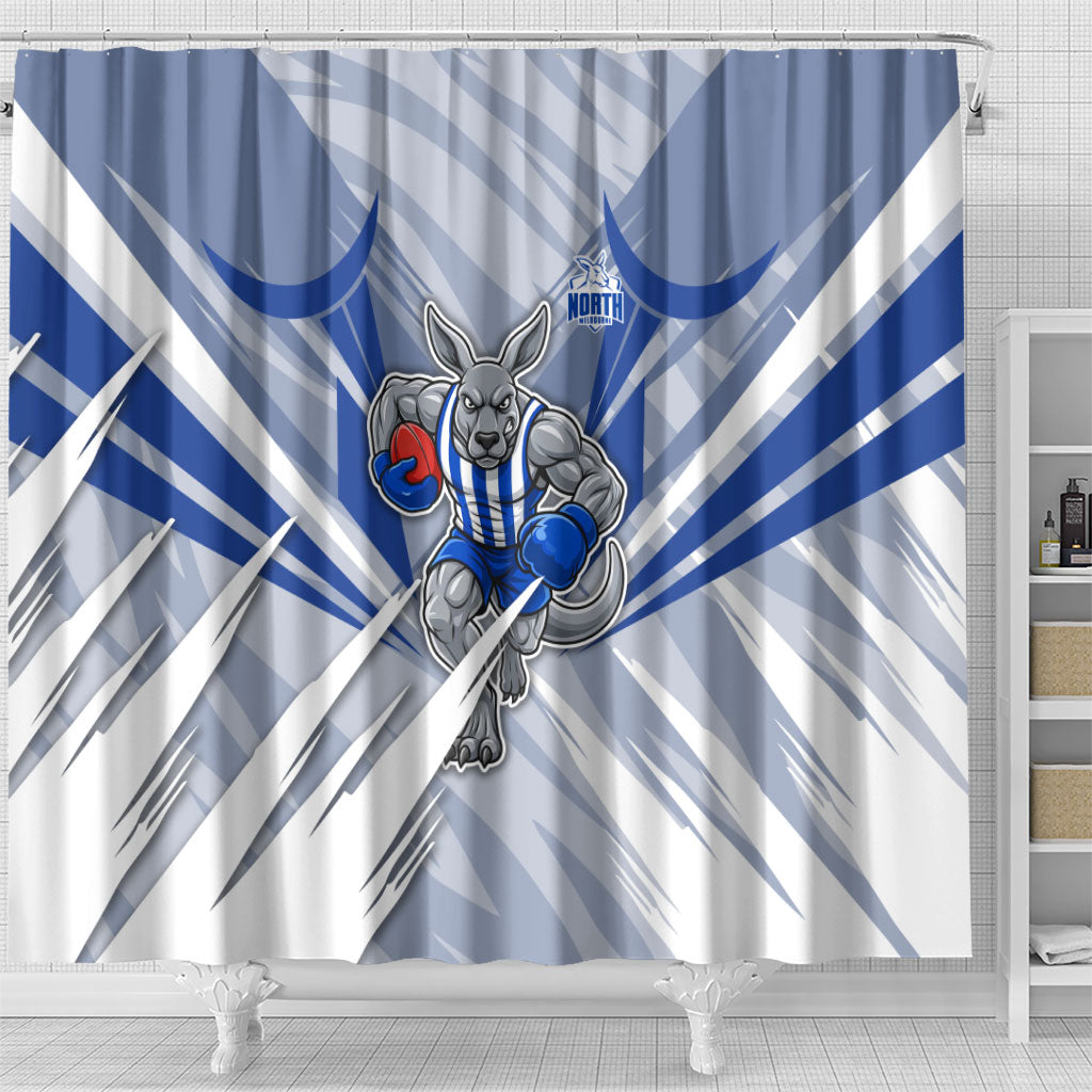 North Melbourne Kangaroos Australian Football Shower Curtain Powerful Kangaroo Mascot - Bold Team Colors